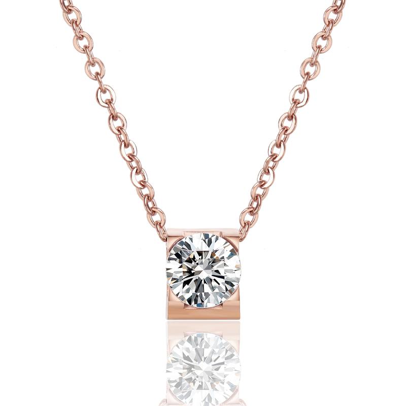 

Beautiful Titanium Steel Rose Gold Square Inlay Shiny Crystal Pendant Necklace Gift Woman Necklace Wholesale