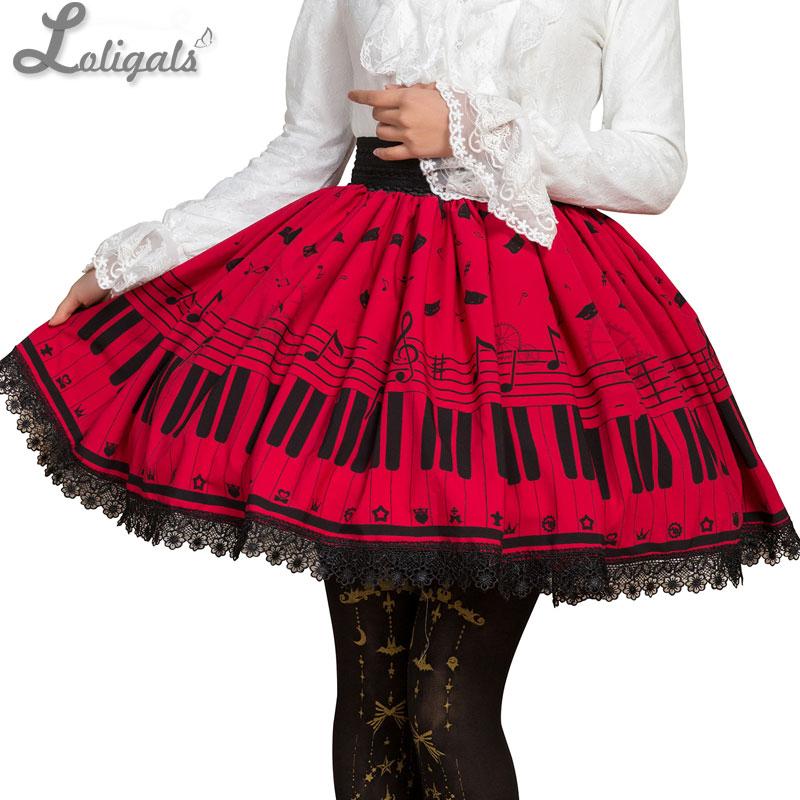 

Sweet Mori Girl Deep Red Piano Key Printed Short Skirt for Summer, As pic