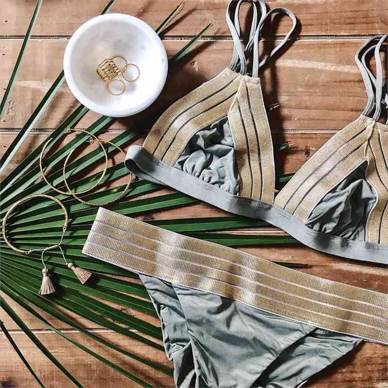 

gold patchwork bikini set swimsuit women swimwear maillot de bain feme beachwear bathing suit biquinis, White;black