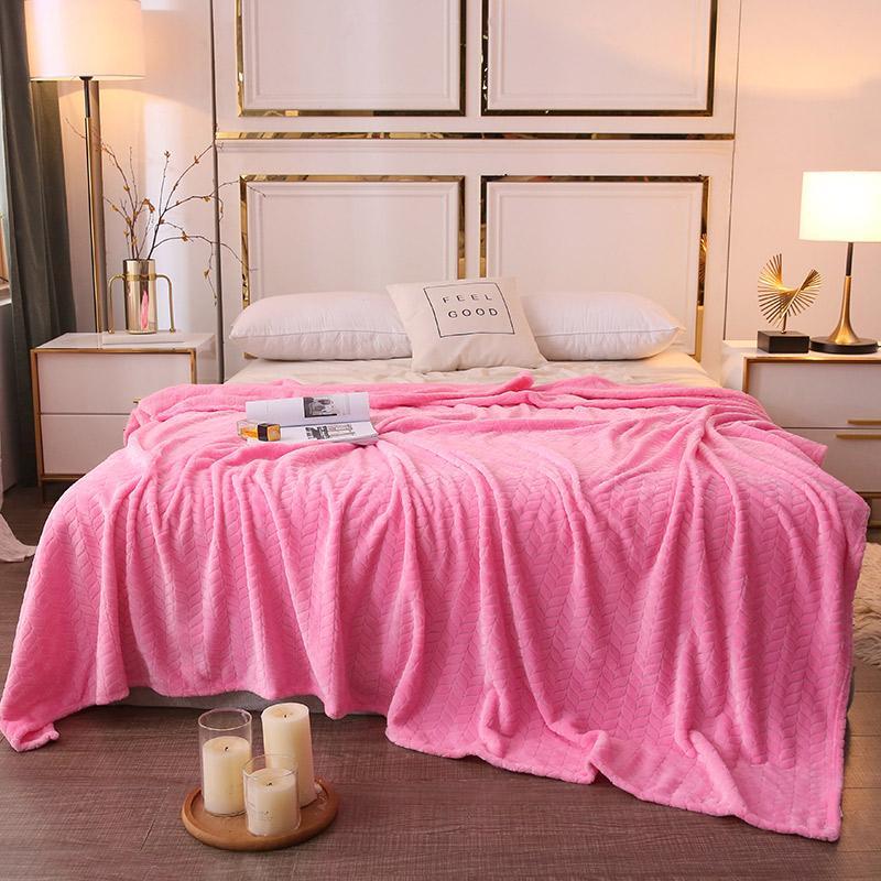 

Pure color pink blankets quilts twin full queen king fashion blankets soft Throw Flannel blanket on Bed/car/sofa princess rugs