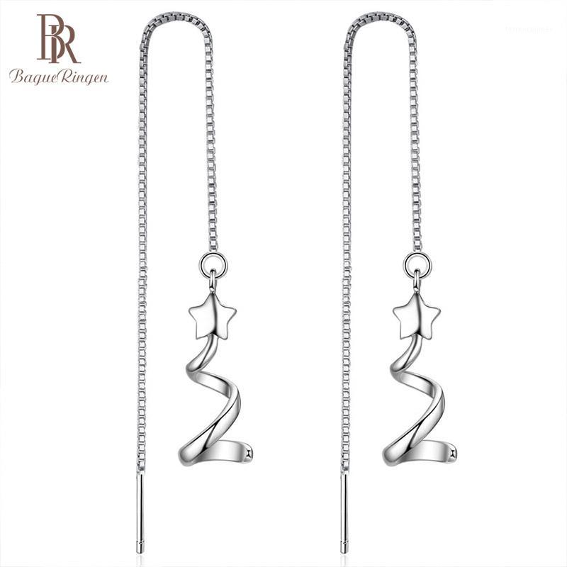 

Dangle & Chandelier Bague Ringen Simple Style Silver 925 Drop Earrings For Women Trendy Fine Jewelry Star Tassels Ear Lines Female Long Drop