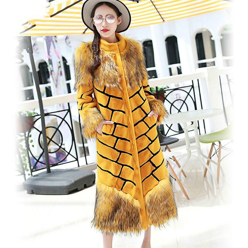 

Winter Autumn Women Hit The Color Stitching Fur Jacket Warm Faux Coat Tops Casual Outwear Overcoat Parka Fur Coats Y169, Huangse