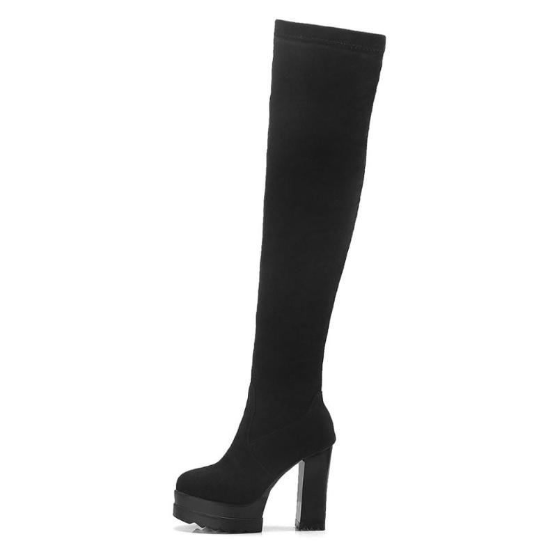 

Fashion winter new sexy Pure color Grey Round toe Elegant suede Waterproof Block heels Over the knee boots 32-42, Black