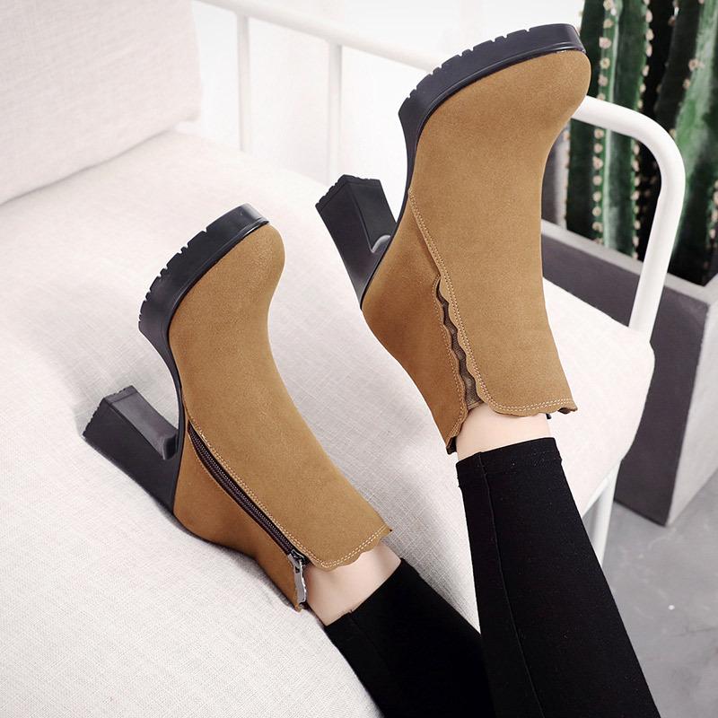 

Big Size 33-43 Block Heels Suede Boots Women's Winter Shoes High Heel 2020 Fall Lace Platform Ankle Boots Ladies Office Shoe, Blackv