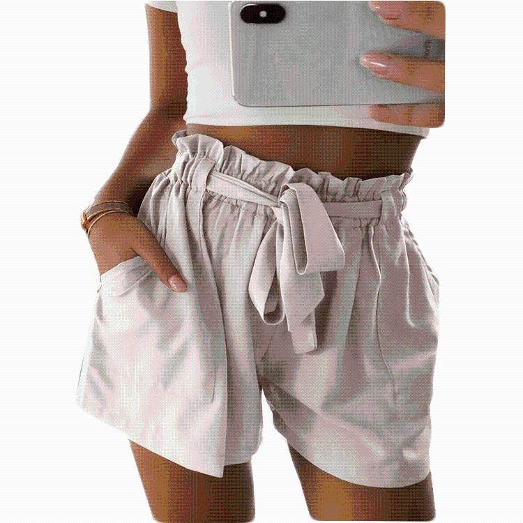 

2020 Large Size Women' Wooden Casual Wide Leg Shorts Woman Summer Soild Color Shorts, Black