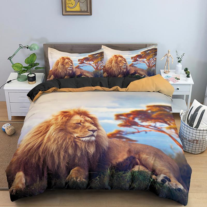 

3D Lion Print King Bedding Set Custom Animal Adult Kids Queen Duvet Covers Comforter/Quilt/Blanket Cover Sets With Pillowcase, Bs5232