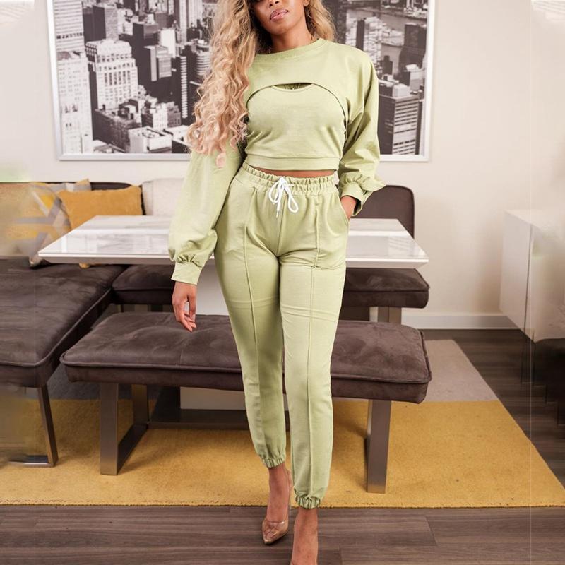 

Sexy Crop Top Tank Pants Set 3 Piece Set Two Piece Letter Print Hollow Out Skinny Tracksuit Women Club Outfits Femme, Black