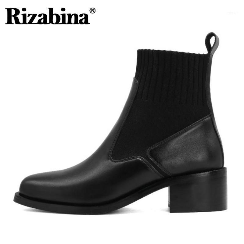 

Rizabina New Women Ankle Boots Thick Heel Real Leather Women Winter Autumn Shoes Fashion Short Boots Footwear Size 34-391, Black