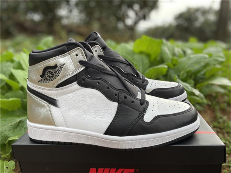 

2020 Released Authentic 1 High OG WMNS Silver Toe Genuine Black Leather Metallic White Men Women Outdoor Shoes Sports Sneakers With box