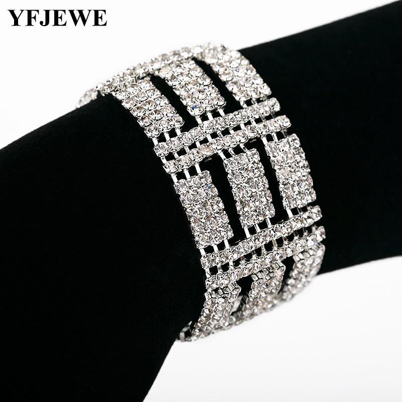 

YFJEWE Silver Plated Cz Crystal Stone Bride Wedding Trendy Fashion Women Link Charm Widen Bracelets Ladies Gifts B097