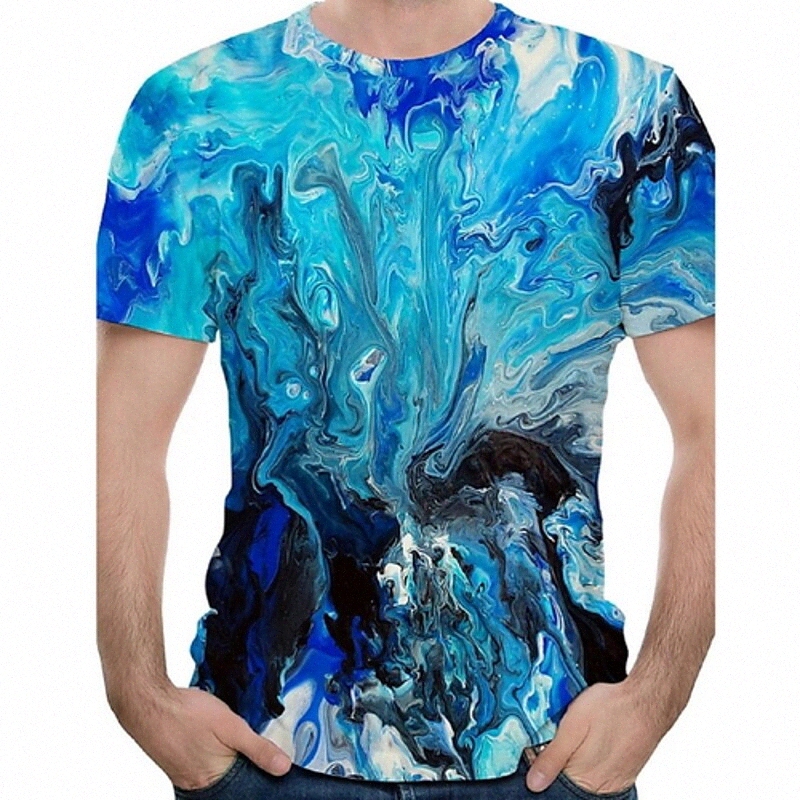 T-shirt Hommes Graphique Cravate Cravate colorant rond Daily imprimé quotidien Tops à manches courtes bleu A0U1 #