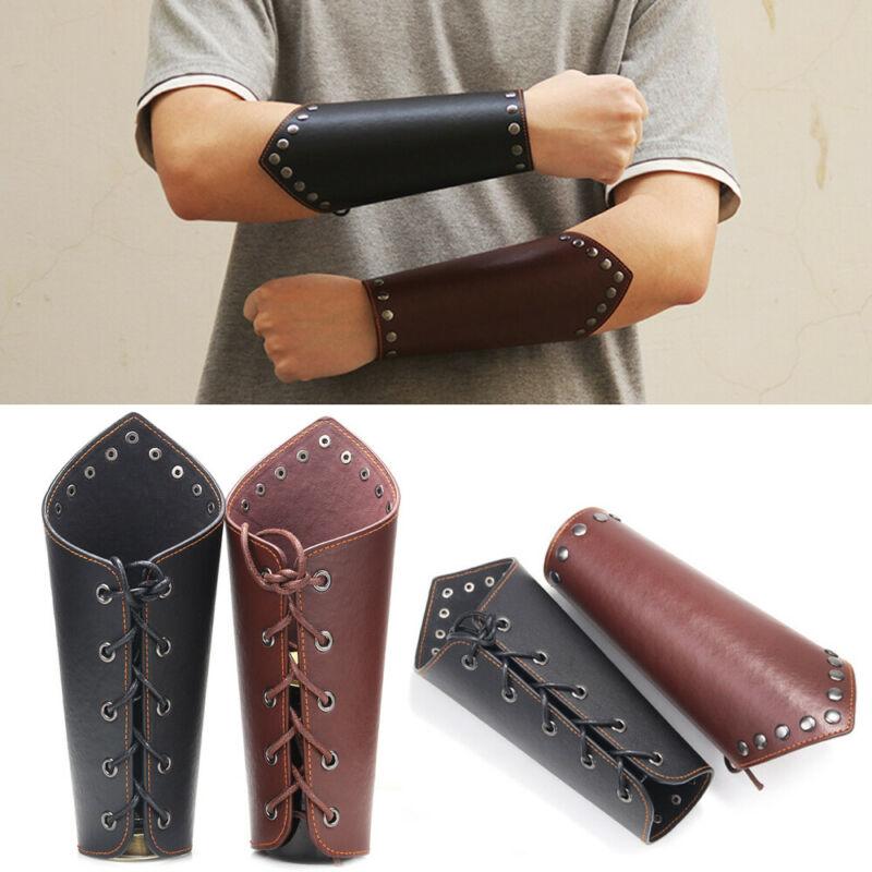 

Elbow & Knee Pads Armband Leather Punk Wide Archery Arm Guard Viking Bracer Gauntlet Wristband Bracelet, Black