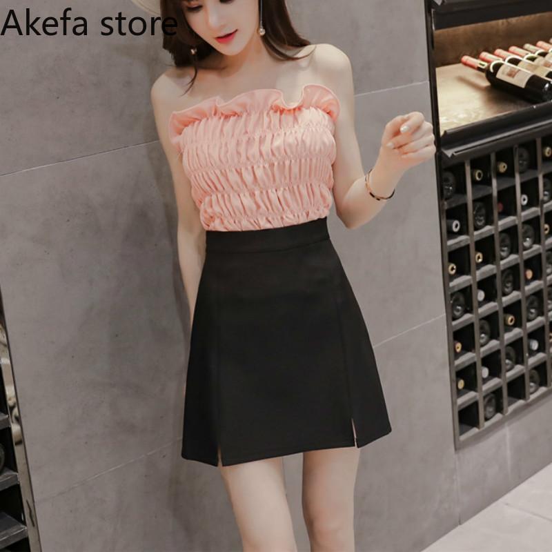

Skirts Women Mini High Waist A-Line Solid Simple Slim Split Korean Style Chic Leisure Office Lady Elegant Vintage Novelty Womens, Black