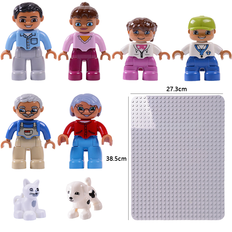 

Duplo Figures Set Family Daddy Mommy Grandpa Grandma Building Blocks Duplo Animals Big Size Accessories Bricks Toys For Children Q0123