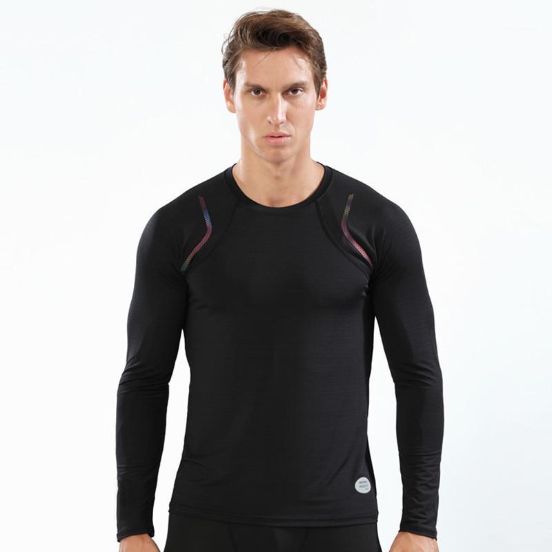 

New Gym Fitness Tights Top Tee Quick Dry Running T-shirts Sport Compression Shirt Soccer Jerseys Long Sleeve Men Gym Clothing1, Black