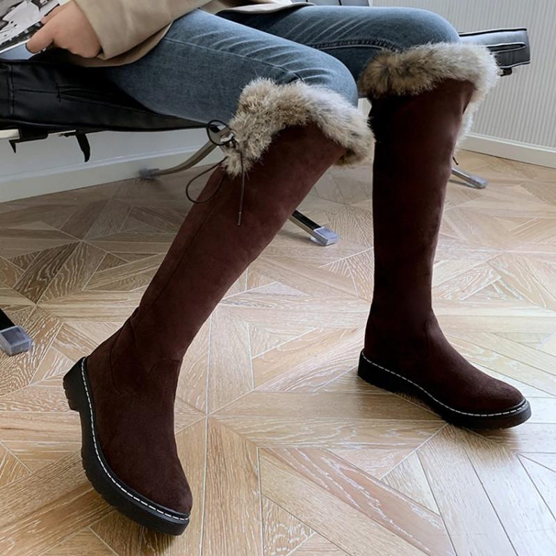 

LeShion Of Chanmeb Size 33-43 Women's Cold Winter Warm Real Fur Fleece Snow Boots Ladies Knee High Boots Thermal Shoes, Brown boots