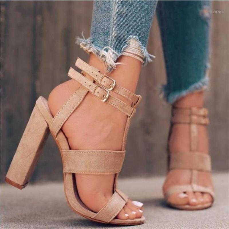 

2021 Women's High Heel Sandals Women Summer Shoes Buckle with Fashion Sandalias Sexy Party Shoes Large size 35-421, Cream-colored