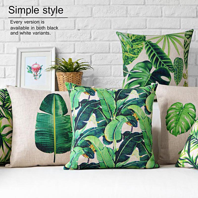 

Southeast Asia Tropical plants Green Fresh Pillow Cover Home Decorative Pillows Linen Pillow Case Office Sofa Cushion Cover