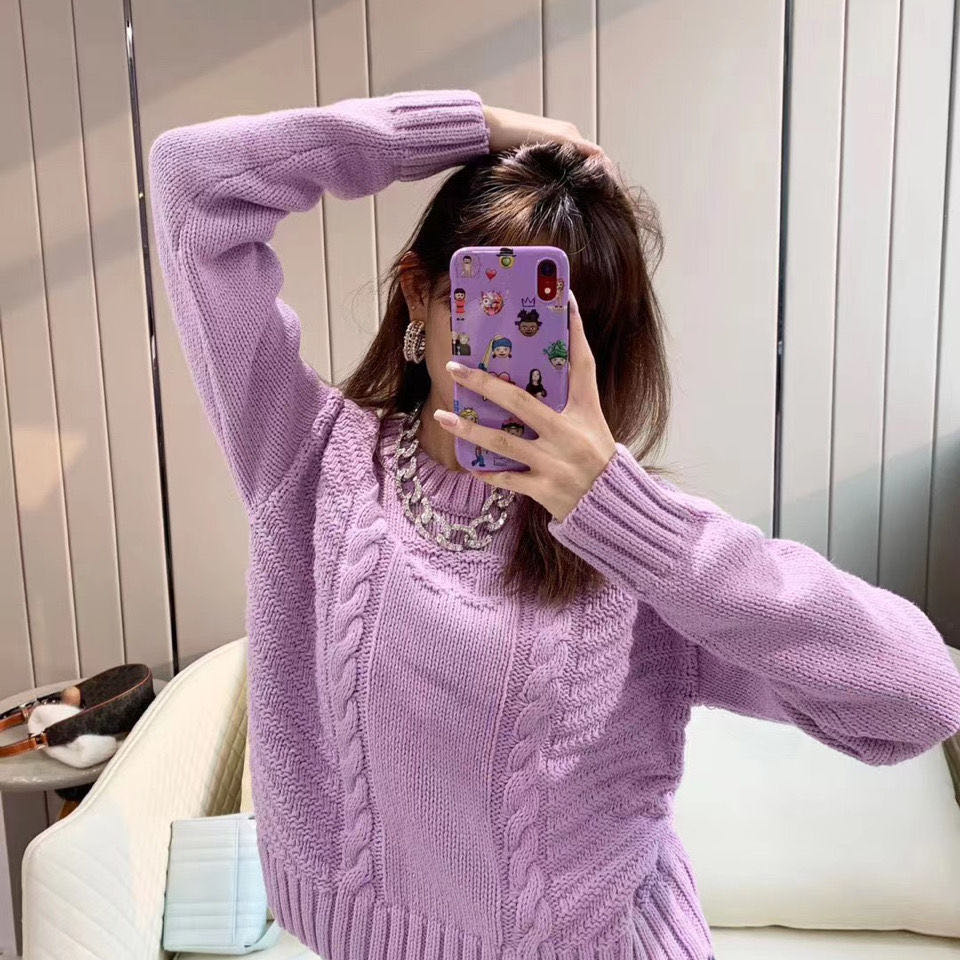 

Fashion-High version twist age-reducing foreign flavor fragrant taro purple sweater fashion casual thick loose temperament all-match women, 01