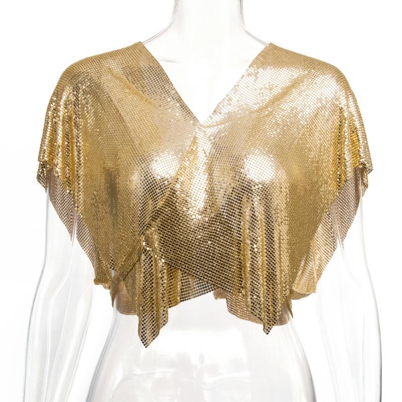 

Sexy Glitter metal y2k Summer crop top women See through Beach Bralette corset tops Night club Party Sequin tank top topy shirt, Gold