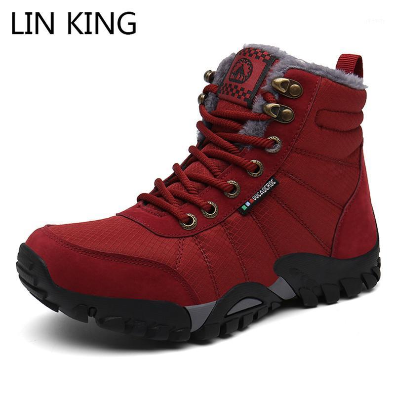 

LIN KING Big Size 46 Warm Fur Women Winter Boots Cotton Shoes Lace Up Platform Boots Thick Sole Unisex Couples Work Safety1, Red for women
