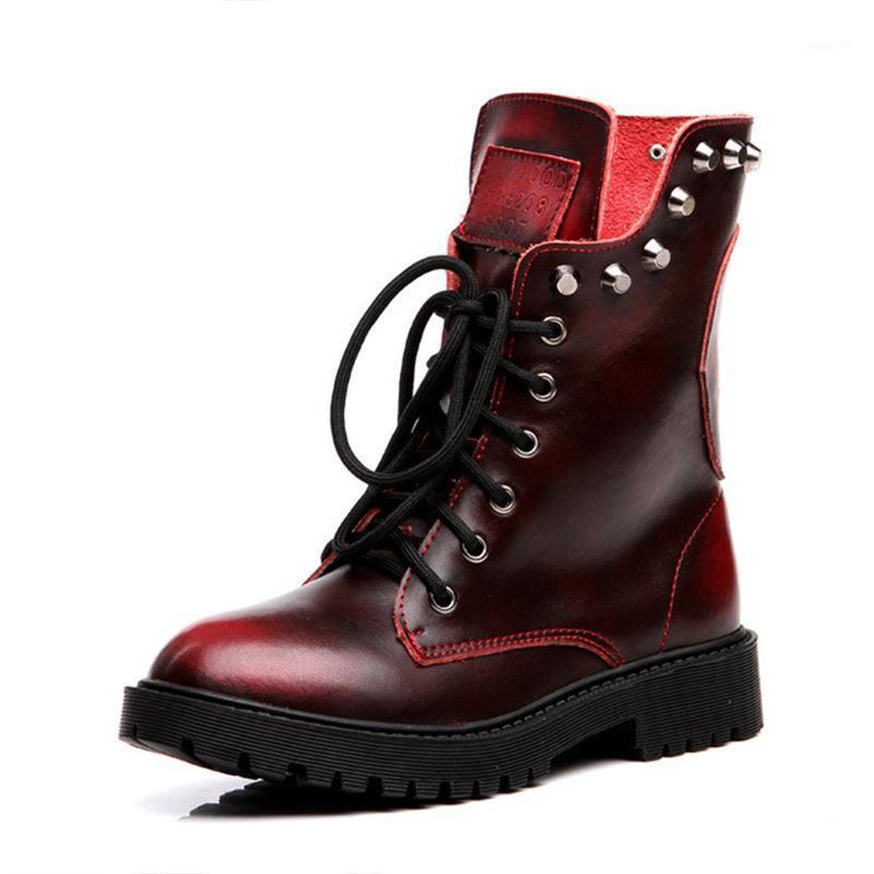 

Boots Women Winter Shoes Woman Genuine Leather Black Female Motorcycle Riveted Short1, Brown