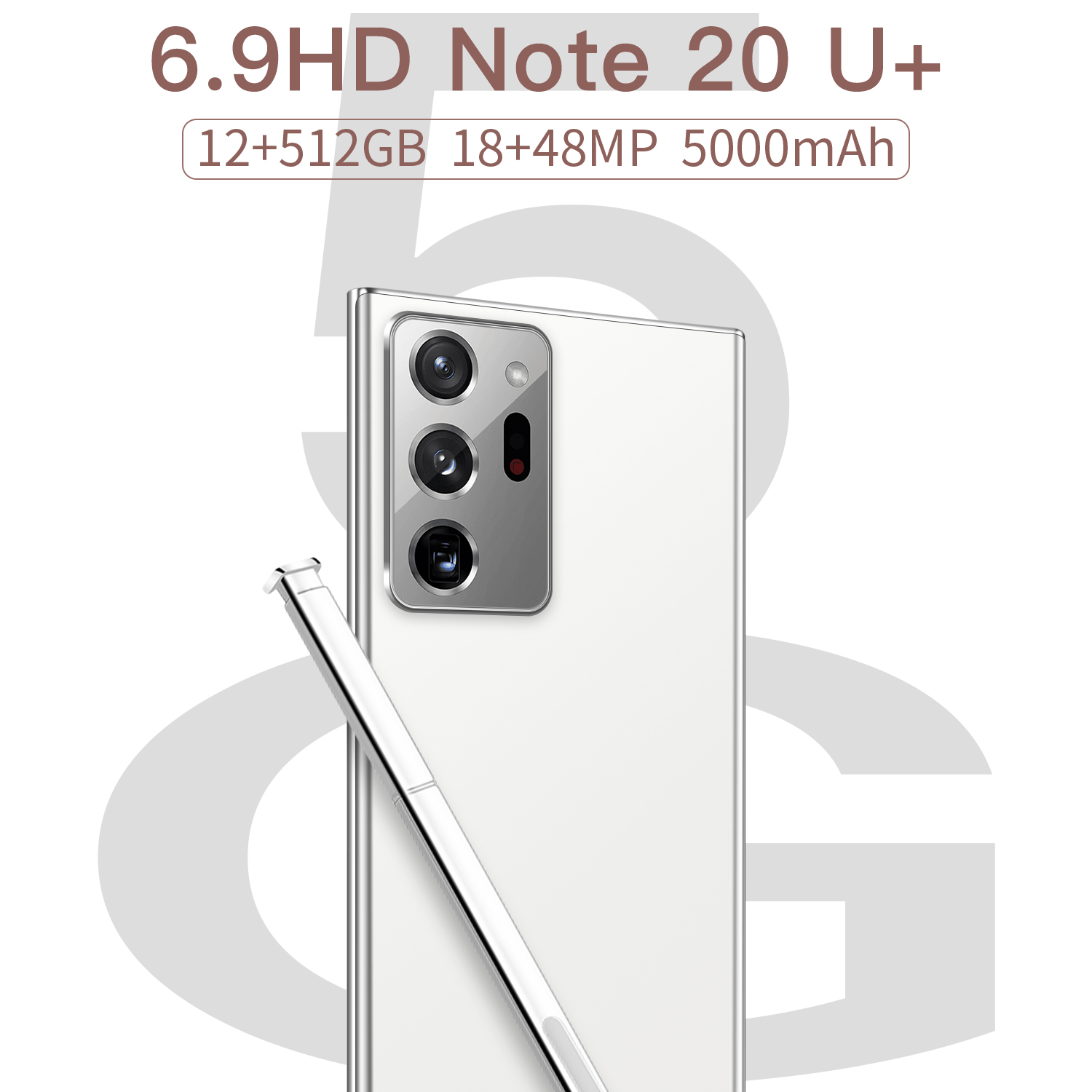 

Portable Phone Mobile Phone 6.9 Inch HD+ Full-Fit Curved Screen Rendering Back Cover Face Recognition Dual Card Dual Smart Phone, Brown