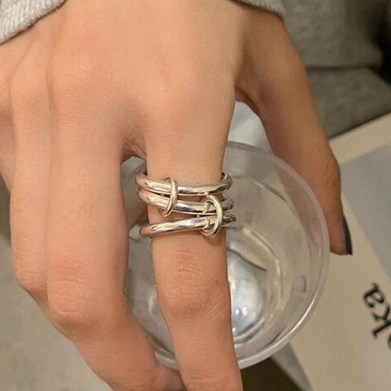 

Cluster Rings Korean Vintage Silver Color Link Chain Circle For Women Girls Kpop Fashion Finger Accessories Ring Gothic Jewelry