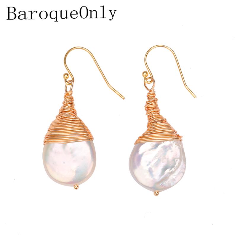 

hand made 925 sterling silver 14K gold wire drop pearl earrings fashionable baroque pearl earring female gift jewelry EAV