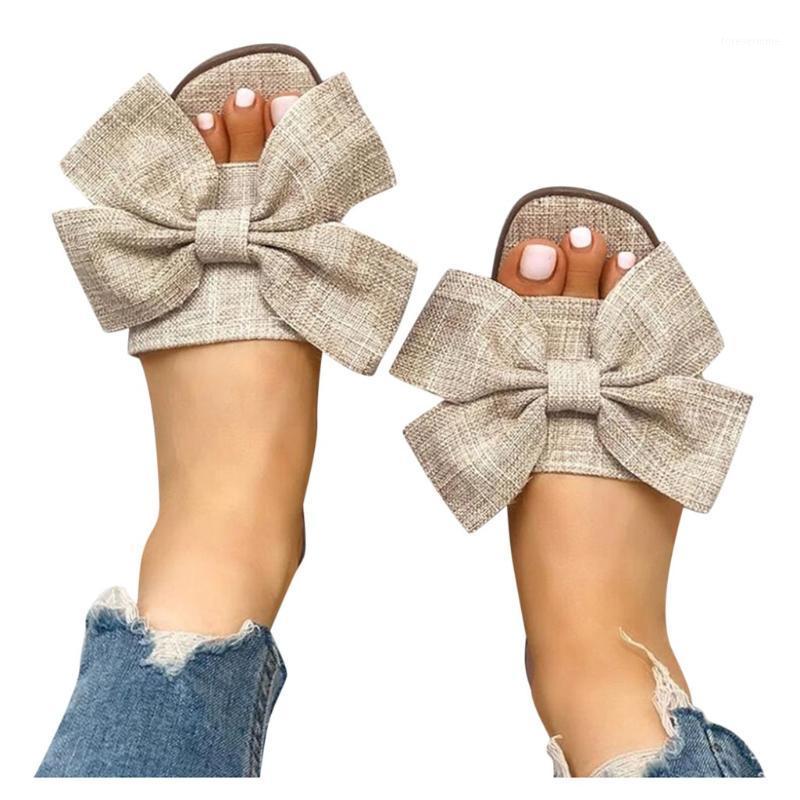 

SAGACE Flat Heels Slippers Women Solid Bow Flip-Flop Non-Slip Beach Shoes Ladies Comfort Open Toe Indoor Outdoor Slipper1, Khaki