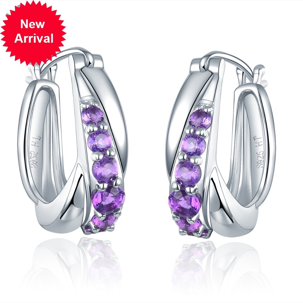 

Hutang Women Rings of Argola Gemstone Natural Purple Amethyst Solids 925 Sterling Fine silver Elegant Design Classic Jewels Present