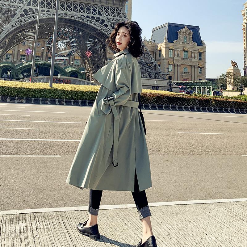 

2020 New Fashion Spring Autumn Plus Size Long Trench Coat Women Long Sleeve Double breasted Windbreaker Coats M548, Green