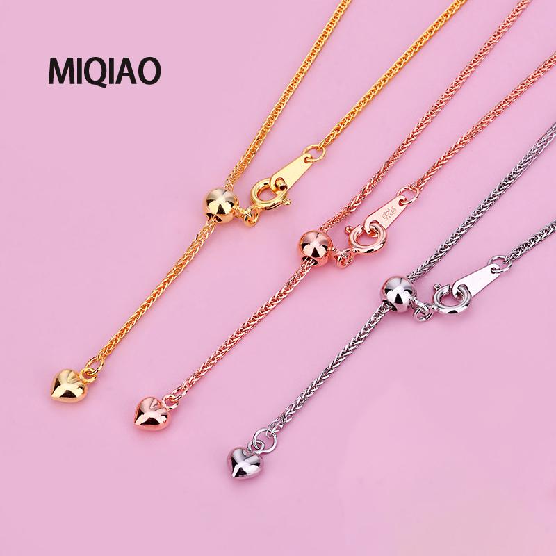 

MIQIAO 925 Sterling Silver Chopin Chain Long 50 60 65 cm Wide 1.3 mm Golden Rose Gold Color Men Women Necklace Accessories Love