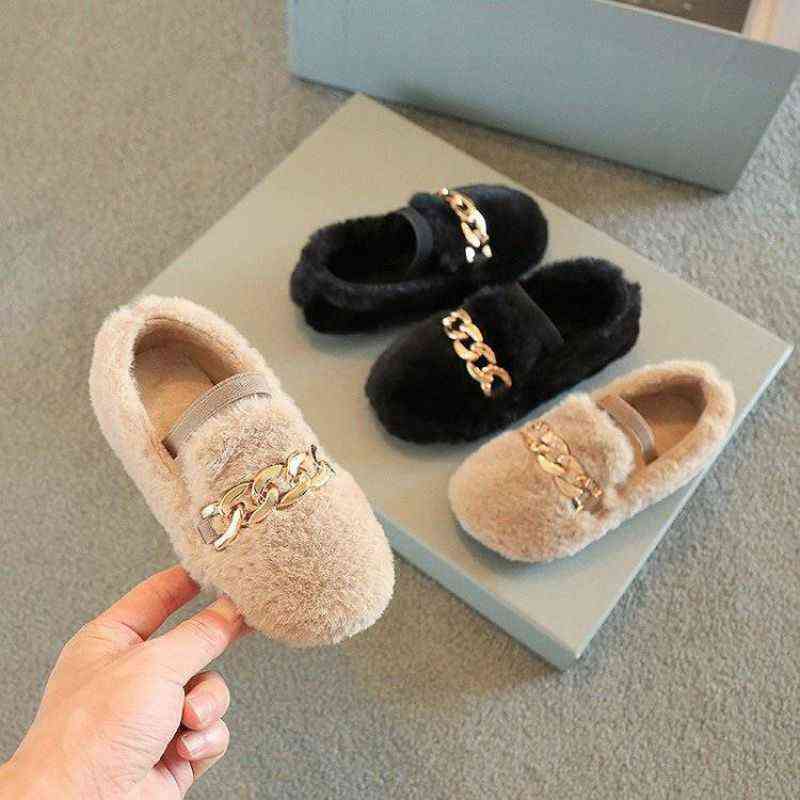 

Children's cotton autumn and winter girls' wool wear one foot pea and plush soft soled baby babyshoes, Brown