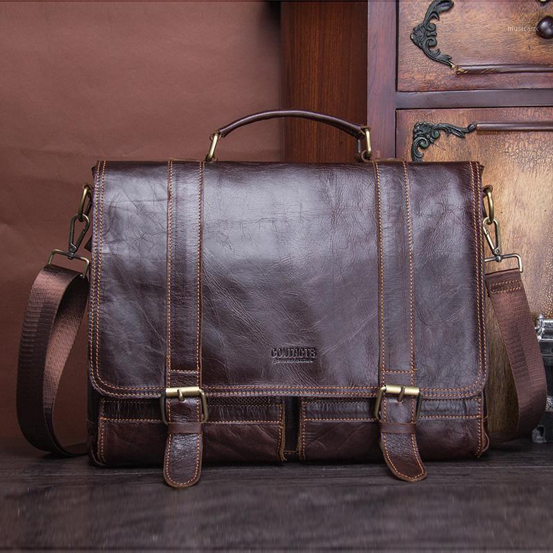 

Men's Briefcase Genuine Leather Business Handbag Laptop Casual Large Shoulder Bag Vintage Messenger Bags Luxury Bolsas1, Black