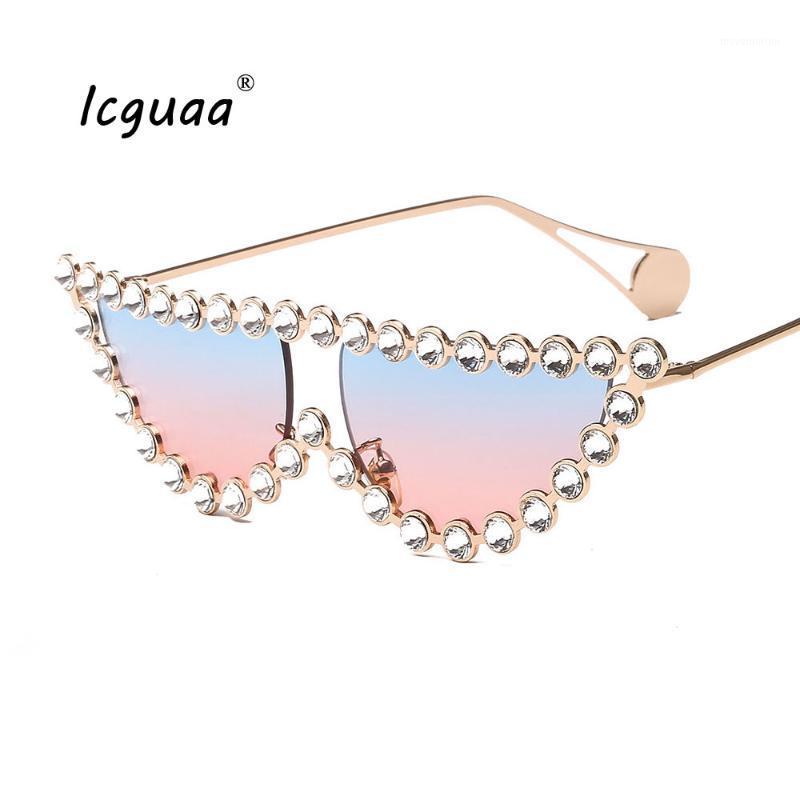 

Trendy Rhinestone Cat Eye Sunglasses Shades for Women Luxury Sunglasses Half Frame Lens Alloy Frame UV4001