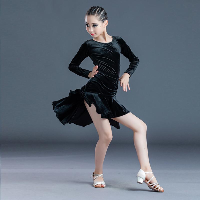 

Latin Dance Practice Clothes For Girls Children Velvet Split Skirt Suit High-End Latin Dance Clothes Performance Dress SL4359, As picture