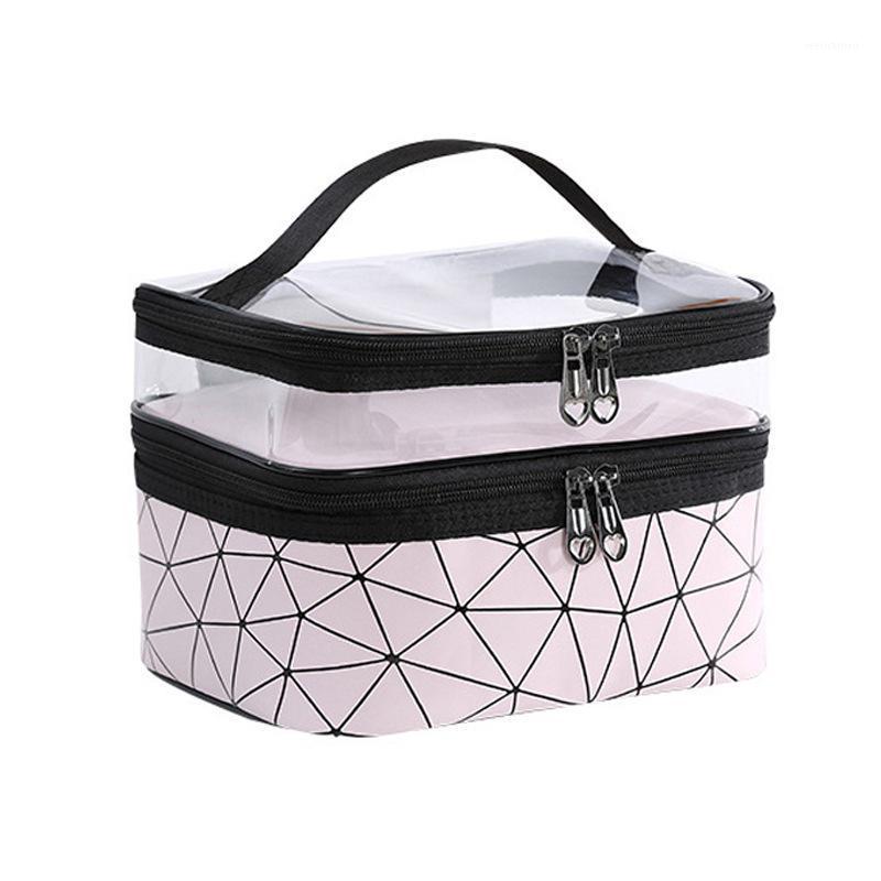 

Luxury Elegant Multifunction Travel Clear Makeup Bag Two Sections Diamond Cosmetic Bag Toiletries Organizer Waterproof1, Black
