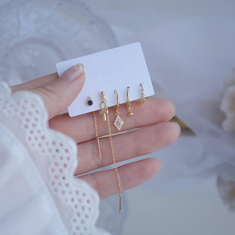 

Stud Korean Design Fashion Jewelry 5-piece Set Bowknot Geometric Long Tassel Female Wild Earrings