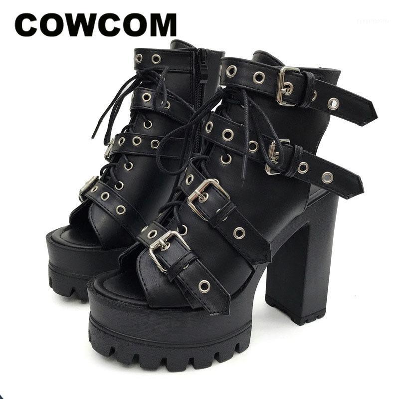 

COWCOM 2020 Women Fish Toe Black Sandals Women's Shoes Thick Bottom Waterproof Platform Thick Heel Sandals1
