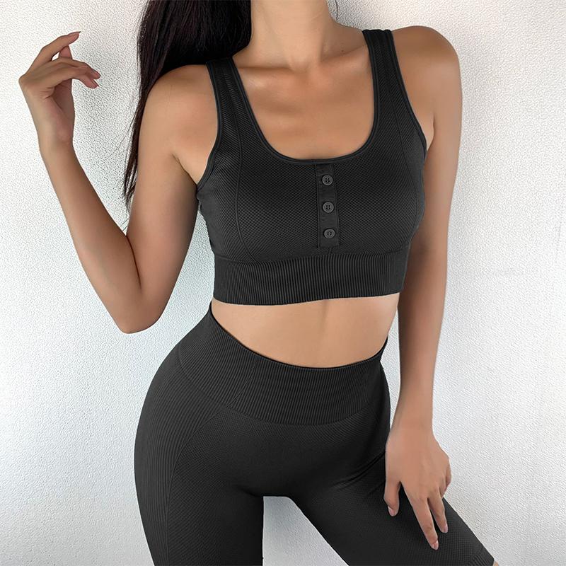 

2020 Casual Women Seamless Yoga Set Short Fitness Sport Suit Female Gym Suit 2 Pcs Yoga Sports Workout Set Running Sportswear, Black
