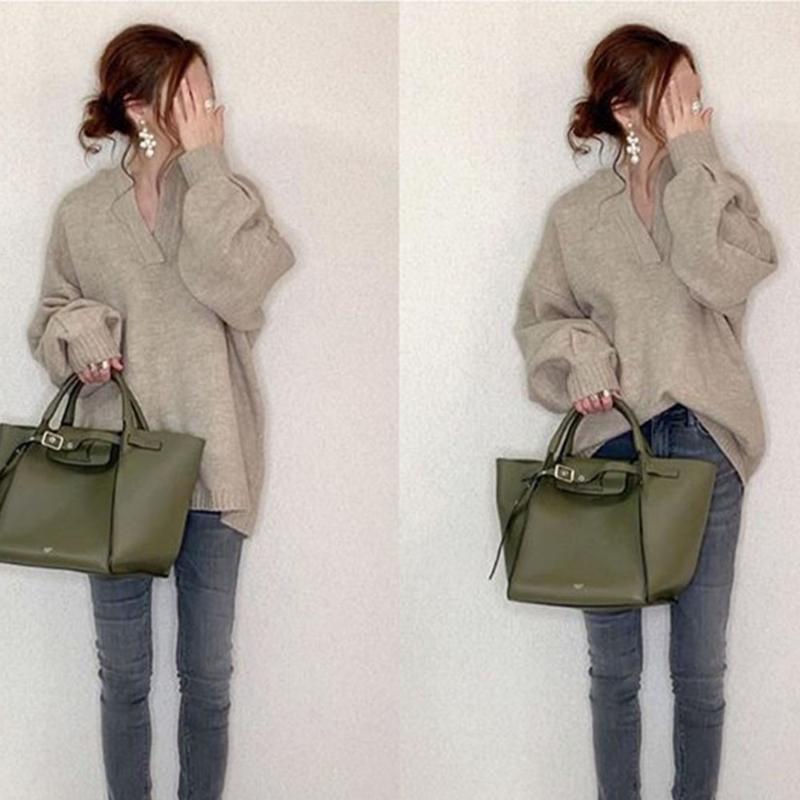 

Korean Autumn Winter Long Sleeve Knitted Long Sleeve Top Streetwear Elegant Office Lady Work Wear Jumper Casual Women Sweater, Khaki