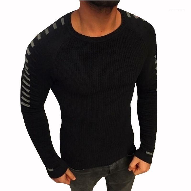 

Vogue Winter Long Sleeve O Neck Mens Knitted Sweaters Nice Fashion Striped Patchwork Pleated Sweater Pullover Tops Hombre1, White