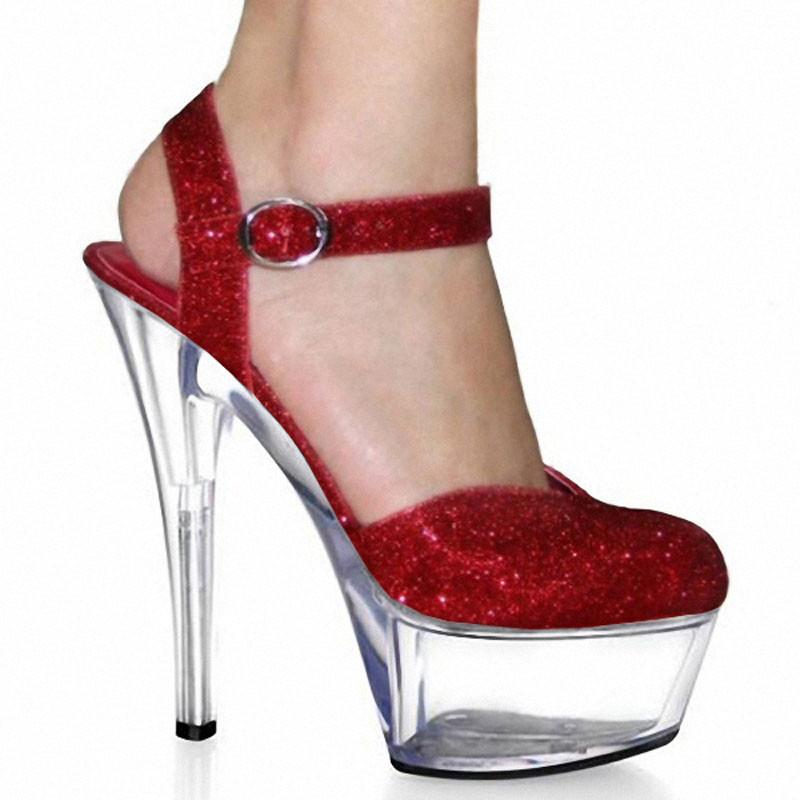 

Rncksi Shiny Red Sequins 15CM Sexy Super High Heel Platforms Pole Dance / Performance / Star /Model Shoes, Wedding Shoes, Clear