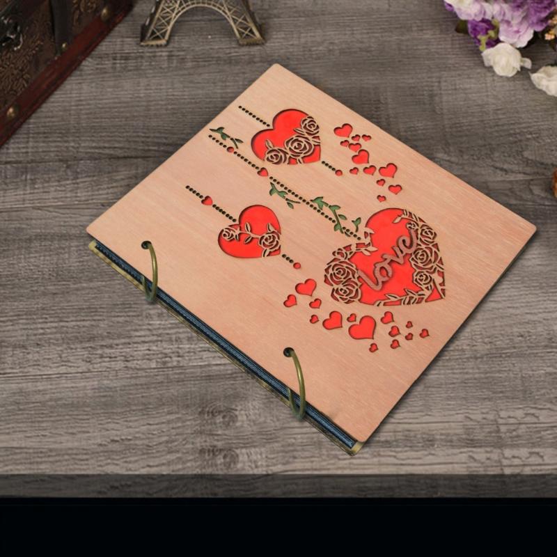 

Giftgarden 4x6'' Wooden Cover Photo Embroidered LOVE and Heart Photograph Book Holds 120 Photos