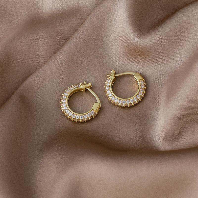 

2021 New Arrival Korean Trendy Crystal Round Metal Hoop Earrings For Women Fashion Cute Elegant Jewelry Gifts