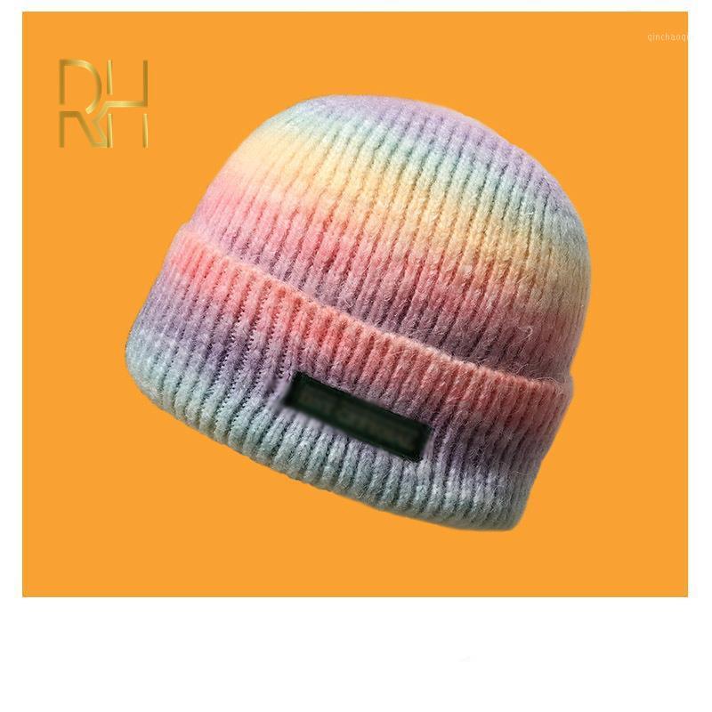 

Trendy Gradient Color Tie-Dye Beanies Hat Men Women Hip Hop Knitted Warm Hats Autumn Winter Outdoor Woolen Skull Cap RH1