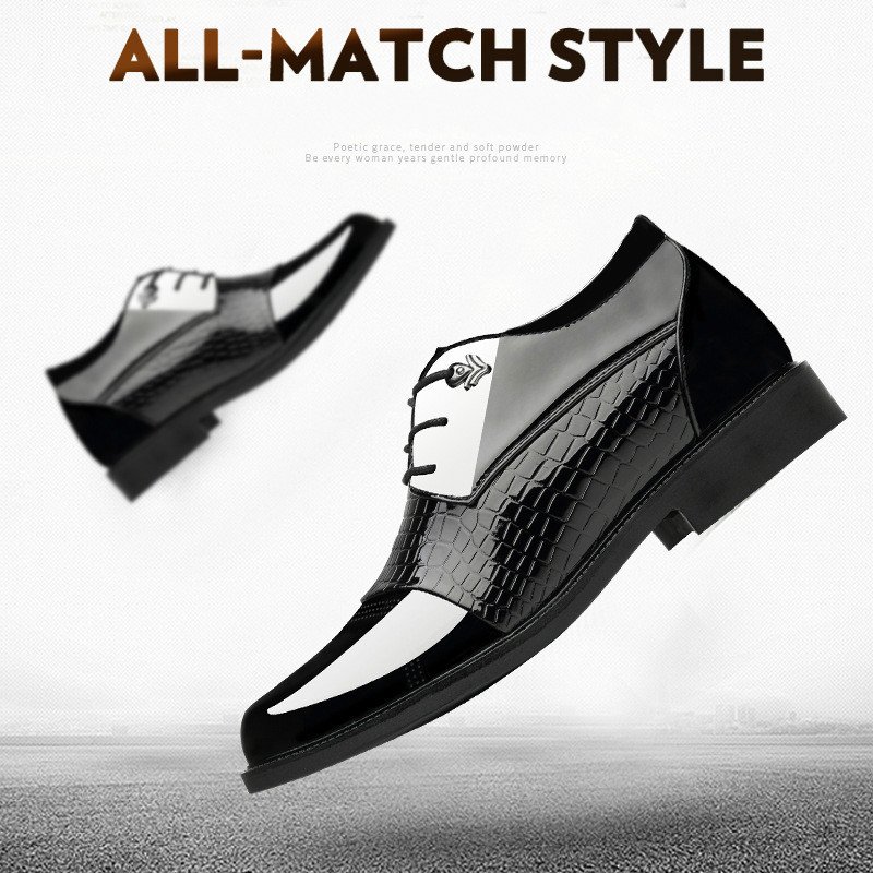 

2020 New Mens Business Formal Black Patent Leather Shoes Mens Fashionable Shoes for Work Autumn Korean Style British Pointed Toe Mens Elevat, White