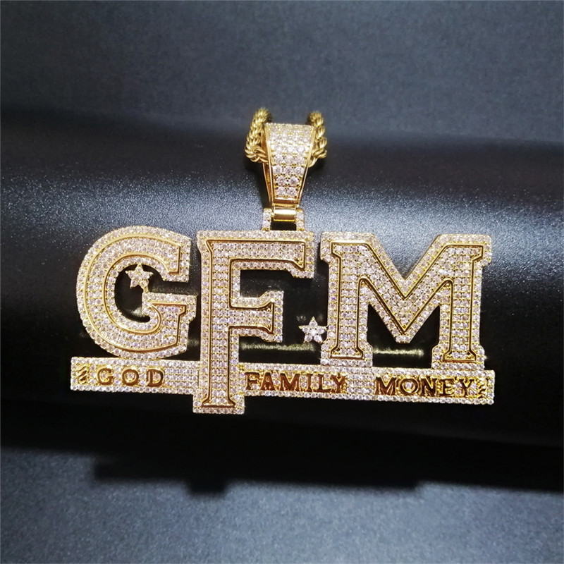 

Iced Out Letters Pendant Necklace New Arrival God FAMILY MONEY AAA Zircon Men's Charms Necklace Hip Hop Jewelry Y1119, Silver