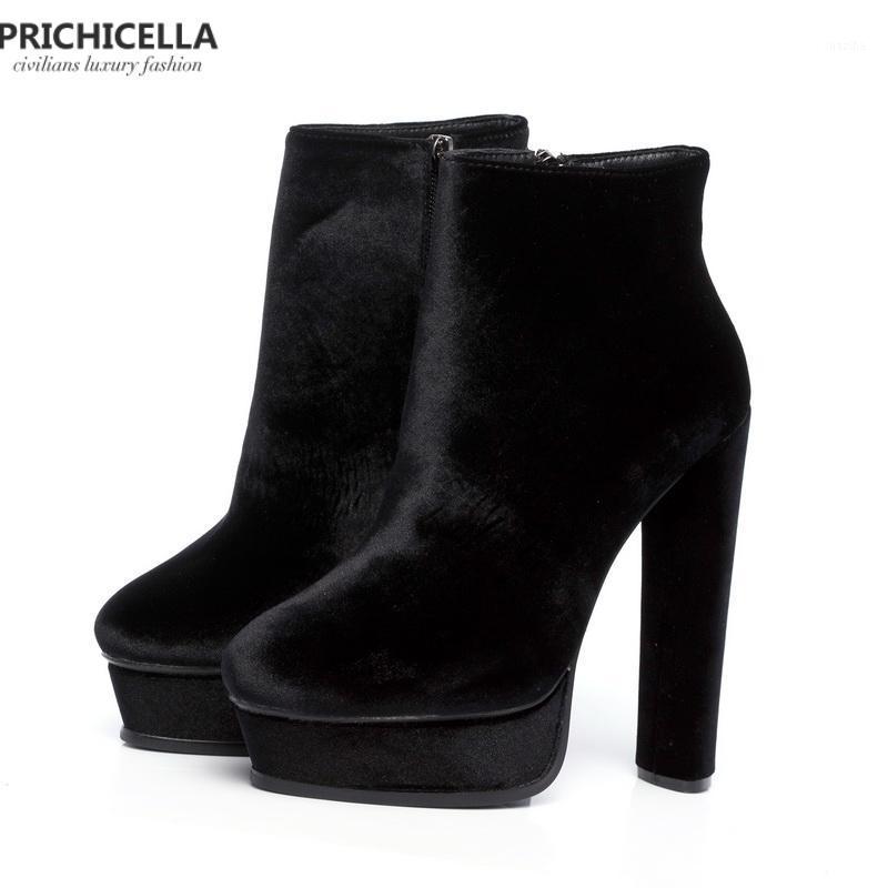 

PRICHICELLA Quality 14cm high heeled Lady patform booties genuine leather fashion women shoes size35-421, Black